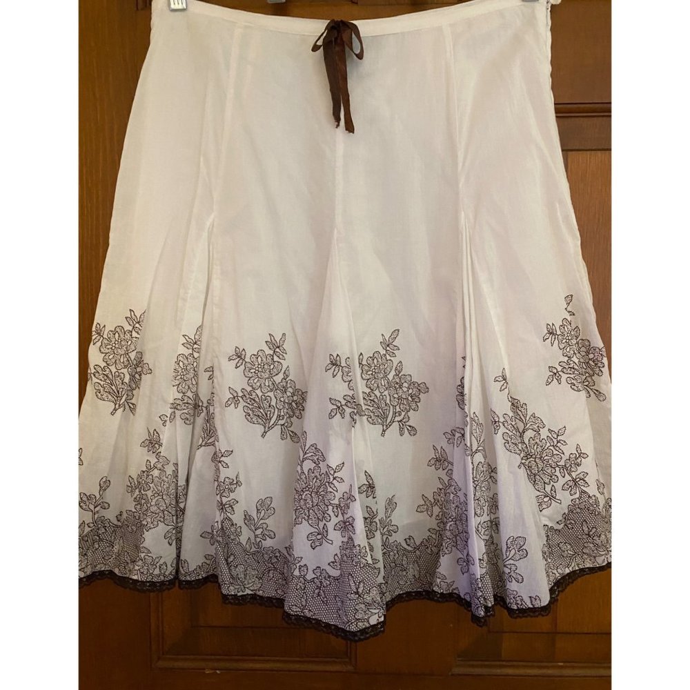 BCX Prairie Skirt Women Size‎ 5 Juniors White Lined Floral Cotton Church Clothes